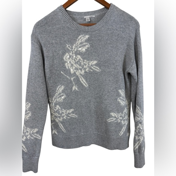 Halogen Sweaters - Halogen Gray Sequin Floral Women's Sweater Medium